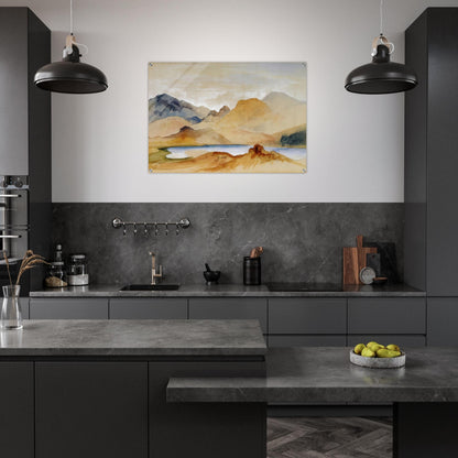 Cinnabar Mountain, Yellowstone River watercolour - Thomas Moran Acrylic Print - 70x100 cm / 28x40″ inches | Thomas Moran Wall Art | Thomas Moran Prints