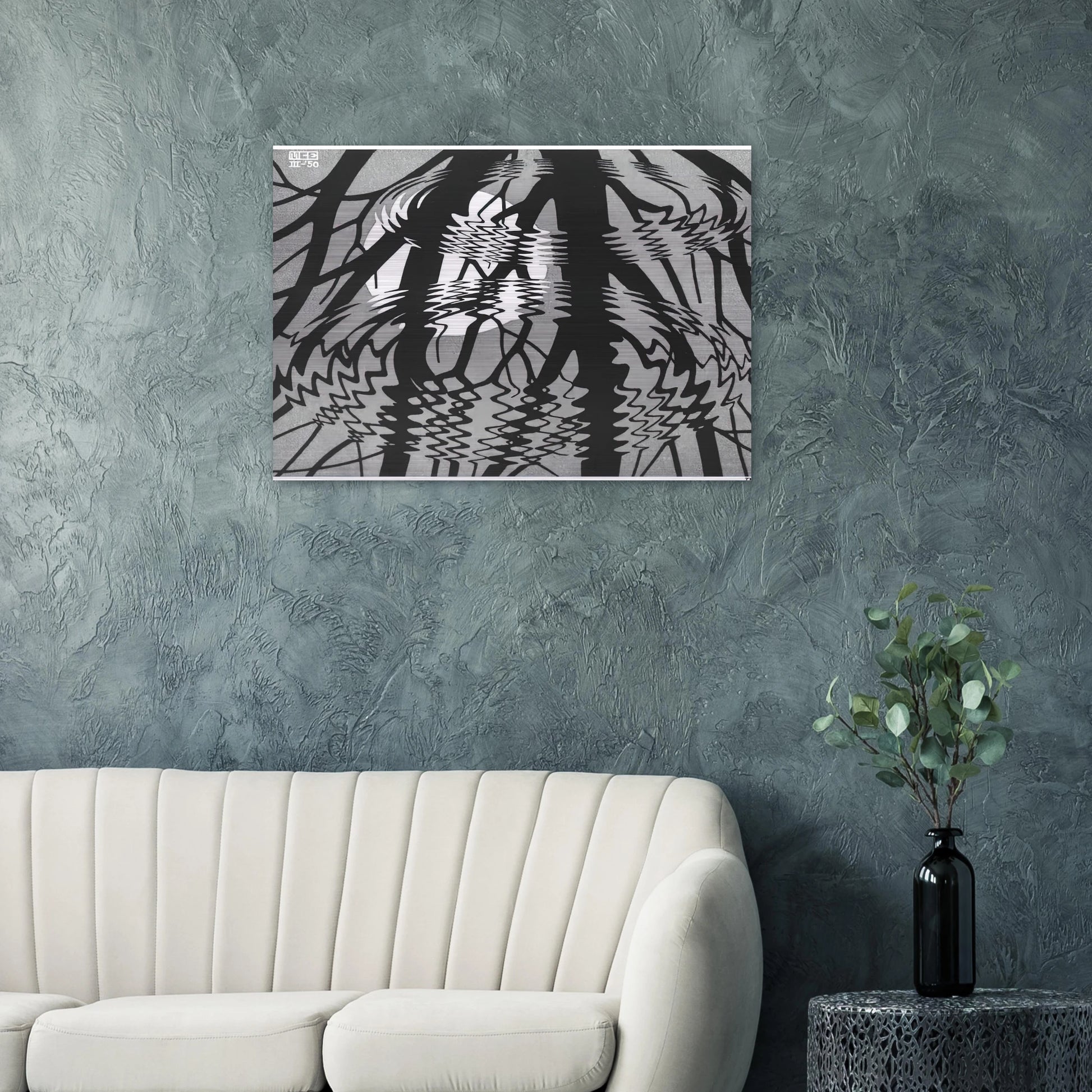 RIPPLED SURFACE - MC Escher Brushed Aluminum Print - 70x100 cm / 28x40 inches | MC Escher Aluminum Print | MC Escher Prints