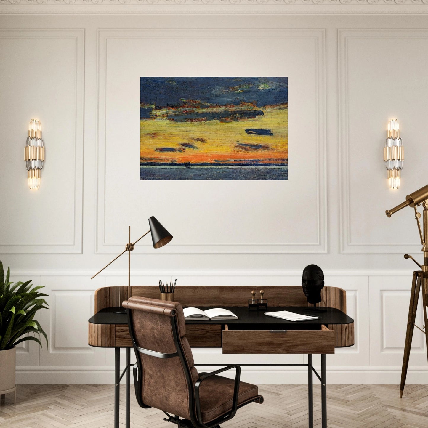 Sunset on the Sea - Childe Hassam Brushed Aluminum Print - 70x100 cm / 28x40 inches | Childe Hassam Aluminum Print | Childe Hassam Prints
