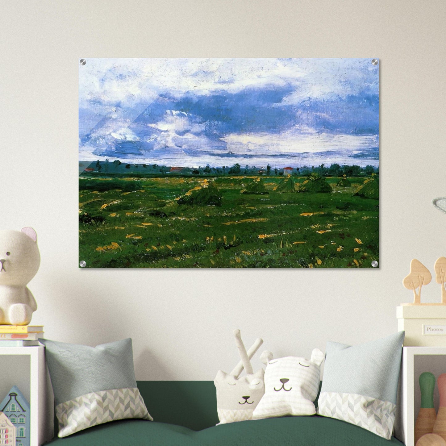 Wheat Fields with Stacks - Vincent van Gogh Acrylic Print - 70x100 cm / 28x40″ inches