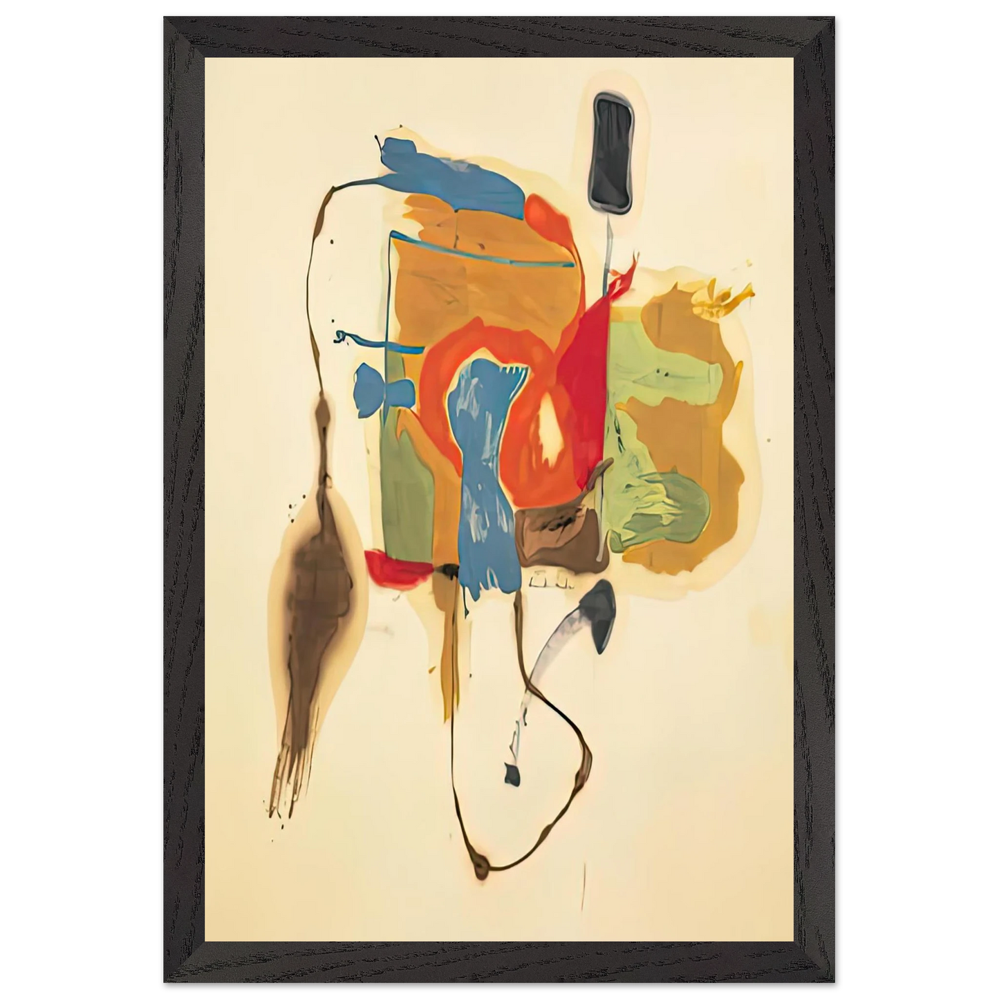 Helen Frankenthaler - Blue Form in a Scene, 1961- Wall Art - 60x80 cm / 24x32 inches - Premium Wooden Framed Poster With Fine Art Paper - Black frame
