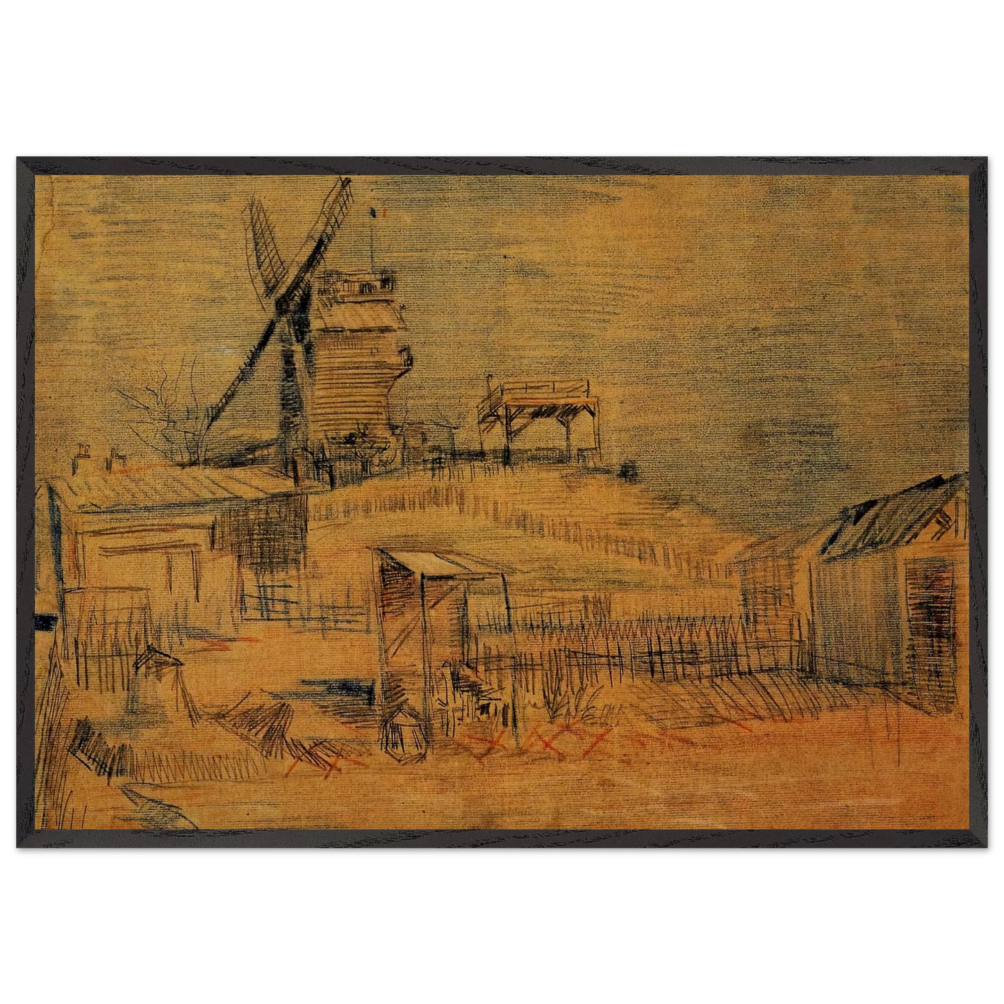 Gardens on Montmartre and the Blute-Fin Windmill - Vincent van Gogh Framed Art Print – Black Wooden Frame - Default Title - -Framed Art Print