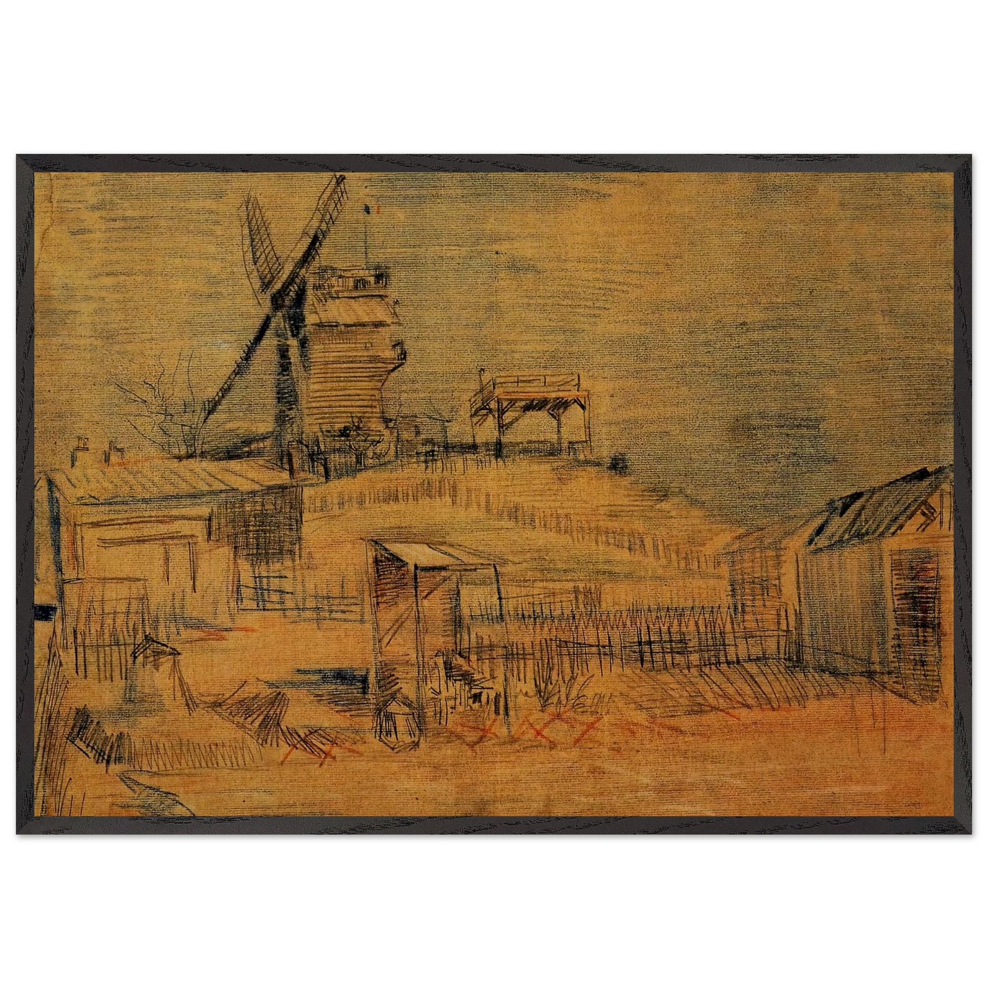 Gardens on Montmartre and the Blute-Fin Windmill - Vincent van Gogh Framed Art Print – Black Wooden Frame - Default Title - -Framed Art Print