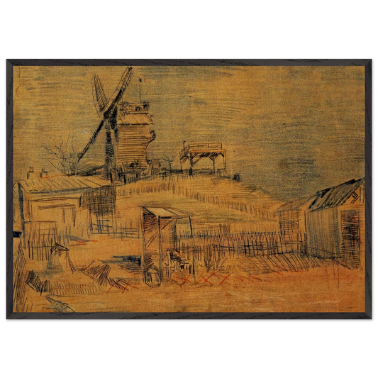 Gardens on Montmartre and the Blute-Fin Windmill - Vincent van Gogh 70x100 cm / 28x40 inches Framed Art Print – Black Wooden Frame