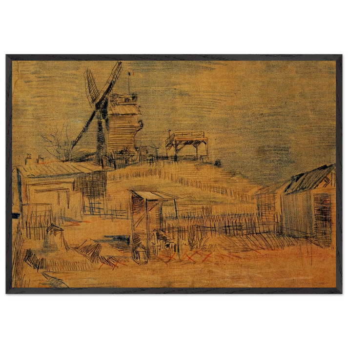 Gardens on Montmartre and the Blute-Fin Windmill - Vincent van Gogh 70x100 cm / 28x40 inches Framed Art Print – Black Wooden Frame