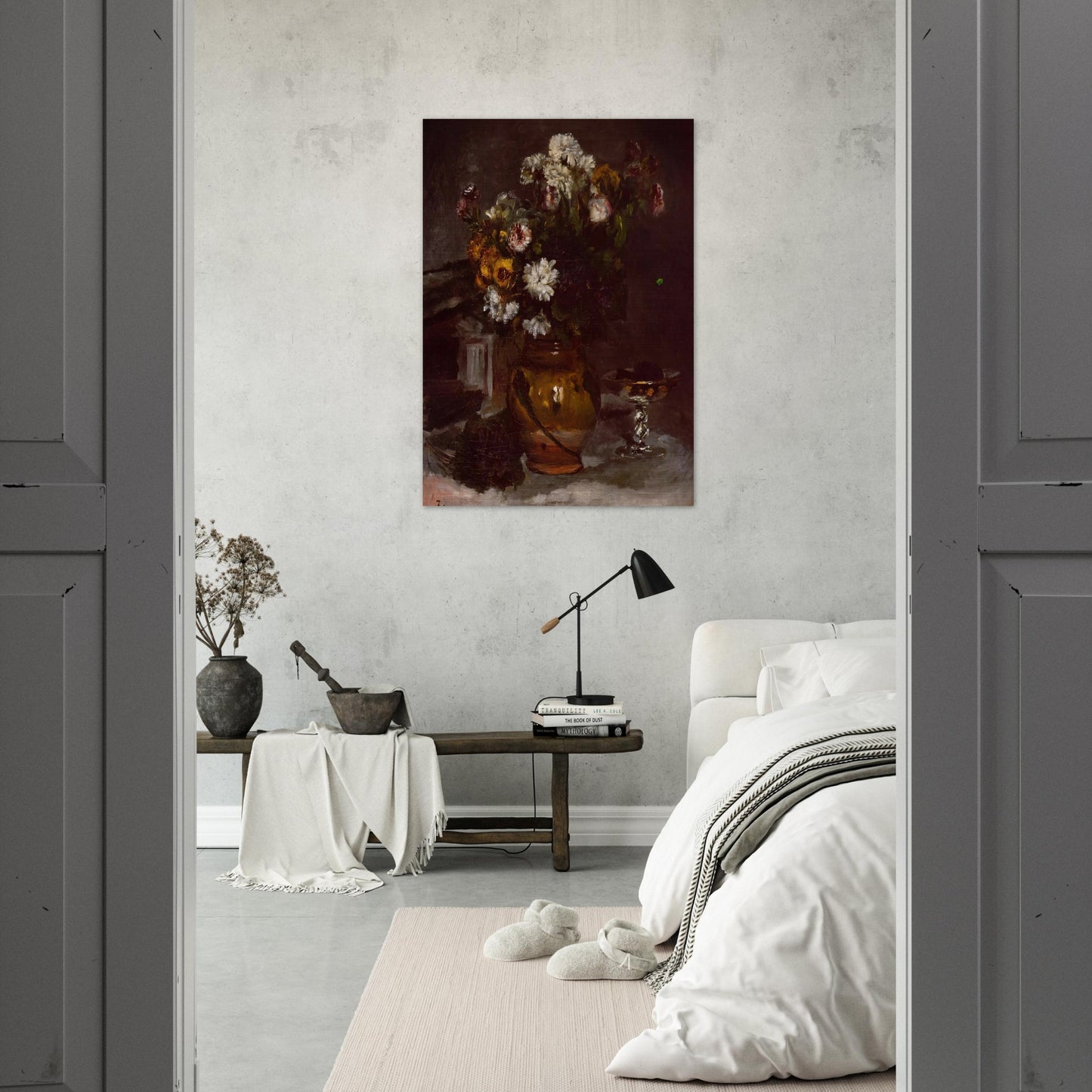 Flowers in a Vase and a Glass of Champagne - Pierre-Auguste Renoir Brushed Aluminum Print - 70x100 cm / 28x40 inches | Pierre-Auguste Renoir Aluminum Print | Pierre-Auguste Renoir Prints