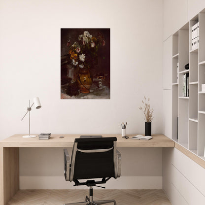 Flowers in a Vase and a Glass of Champagne - Pierre-Auguste Renoir Brushed Aluminum Print - 70x100 cm / 28x40 inches | Pierre-Auguste Renoir Aluminum Print | Pierre-Auguste Renoir Prints