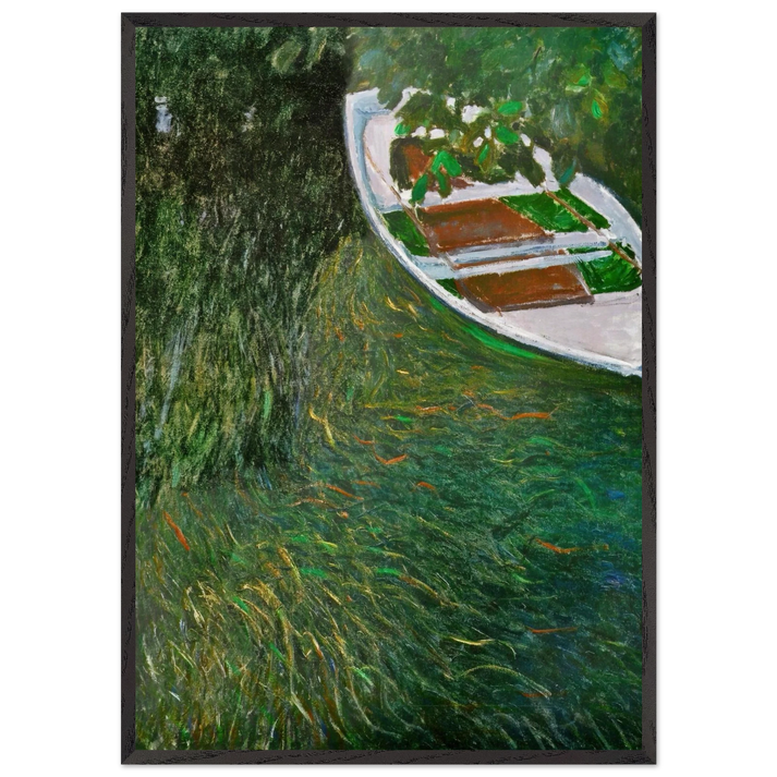 The Row Boat - claude monet 70x100 cm / 28x40 inches Framed Art Print – Black Wooden Frame