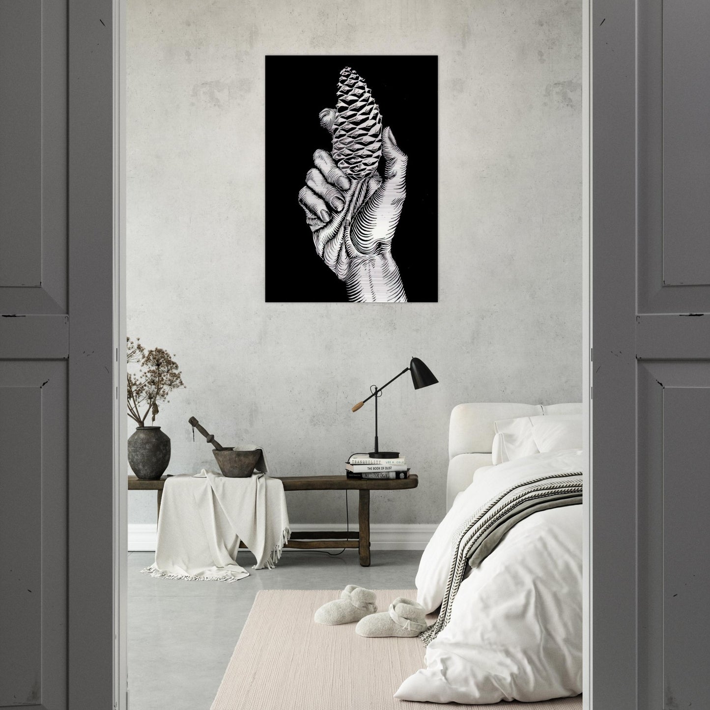 HAND WITH FIR CONE - MC Escher Brushed Aluminum Print - 70x100 cm / 28x40 inches | MC Escher Aluminum Print | MC Escher Prints