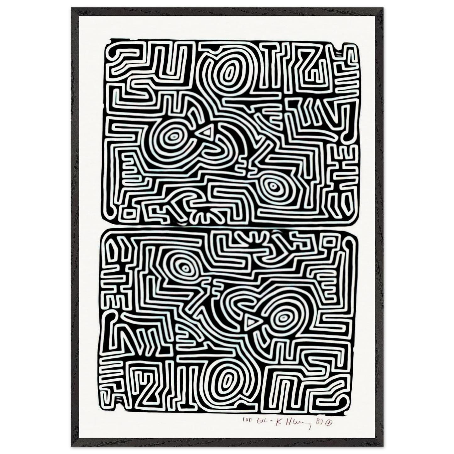 LABYRINTH 1989 N2 - Keith Haring Framed Art Print – Black Wooden Frame - Default Title - -Framed Art Print