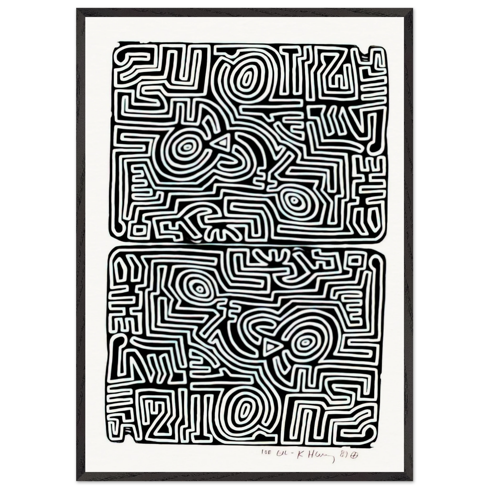 LABYRINTH 1989 N2 - Keith Haring Framed Art Print – Black Wooden Frame - Default Title - -Framed Art Print