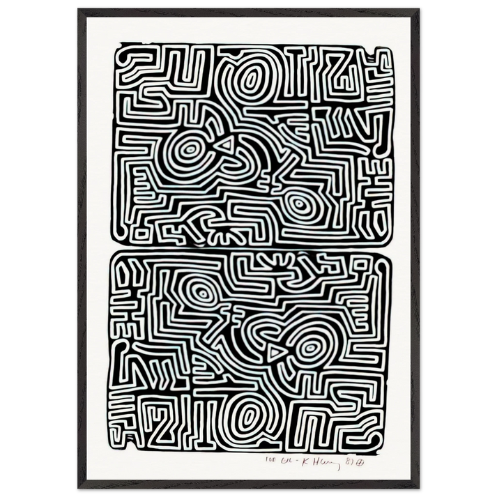 LABYRINTH 1989 N2 - Keith Haring 70x100 cm / 28x40 inches Framed Art Print – Black Wooden Frame
