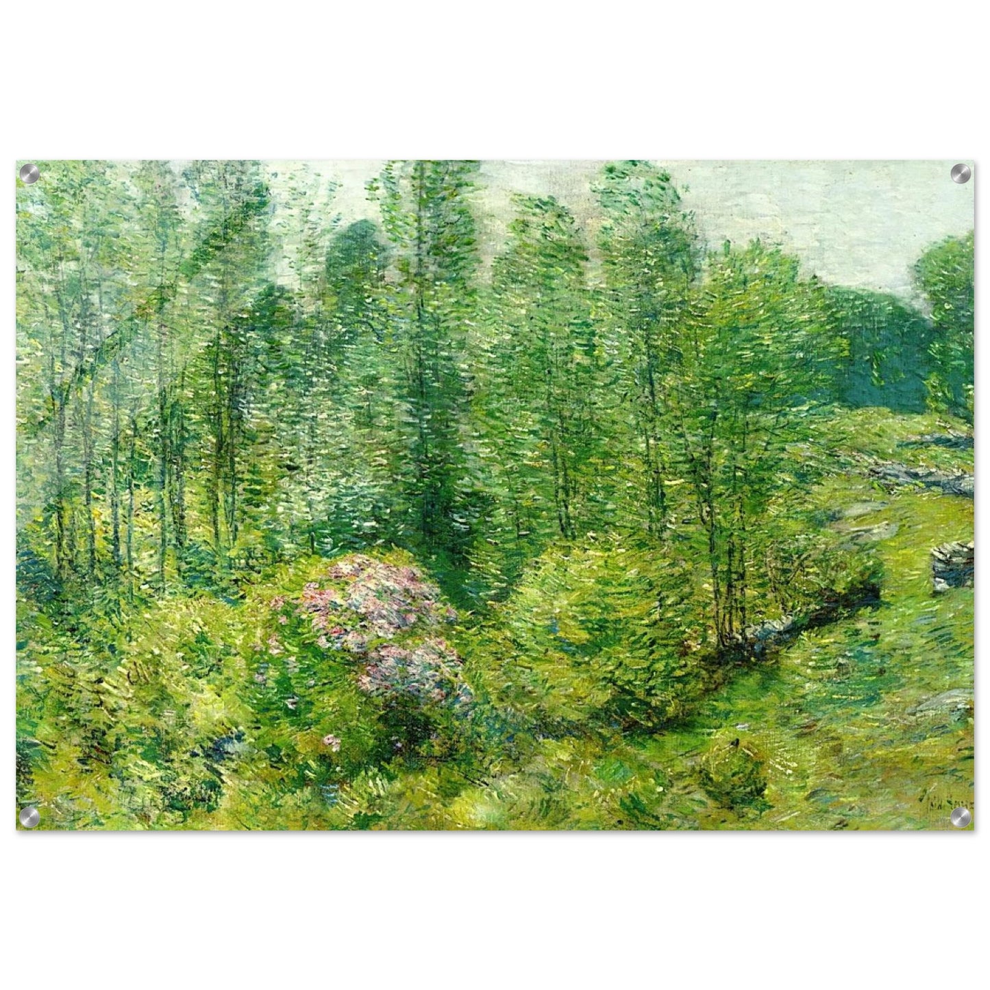 Spring Landscape with a Farmer and White Horse - Childe Hassam Acrylic Print - 70x100 cm / 28x40″ inches | Childe Hassam Wall Art | Childe Hassam Prints