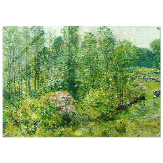 Spring Landscape with a Farmer and White Horse - Childe Hassam Acrylic Print - 70x100 cm / 28x40″ inches | Childe Hassam Wall Art | Childe Hassam Prints