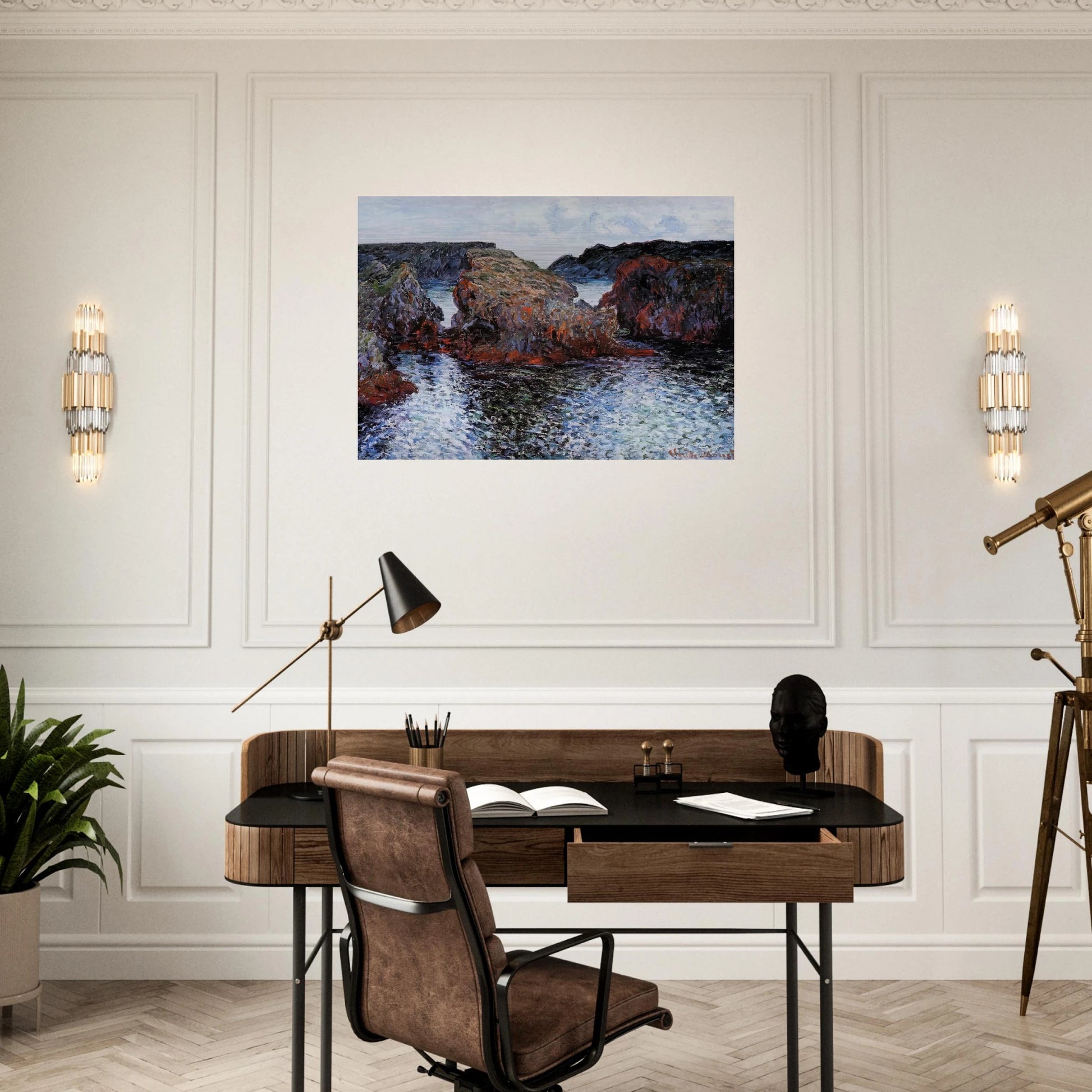 Belle-Ile, Rocks at Port-Goulphar - claude monet Brushed Aluminum Print - 70x100 cm / 28x40 inches | claude monet Aluminum Print | claude monet Prints