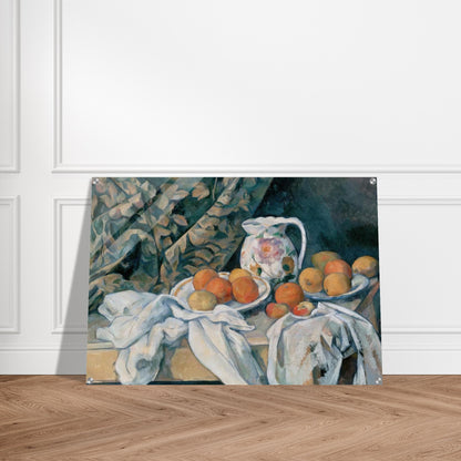 Still Life with Curtain and Flowered Pitcher - Paul Cézanne Acrylic Print - 70x100 cm / 28x40″ inches