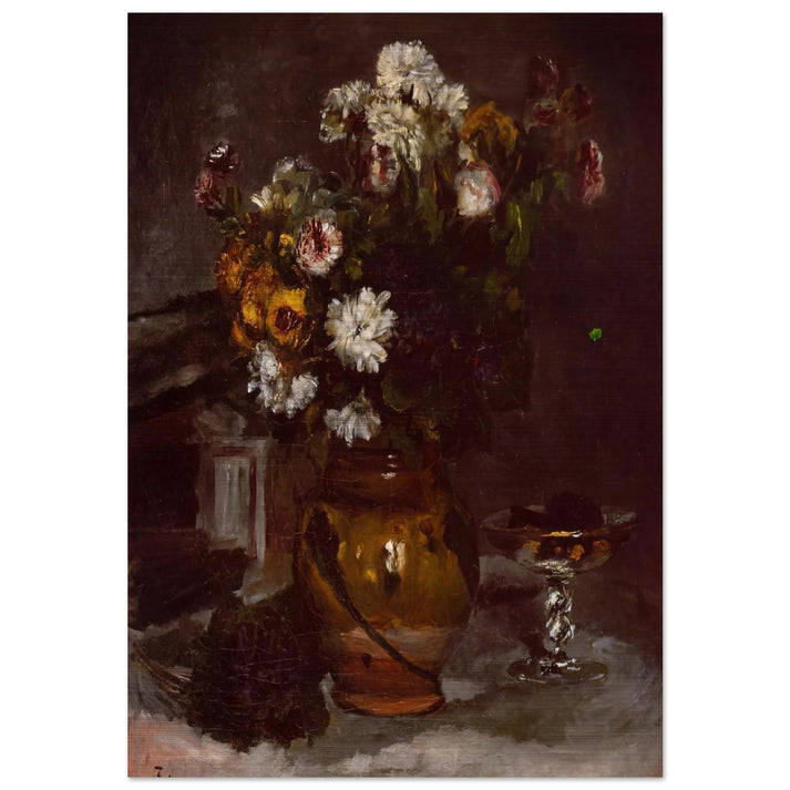Flowers in a Vase and a Glass of Champagne - Pierre-Auguste Renoir Brushed Aluminum Print - 70x100 cm / 28x40 inches | Pierre-Auguste Renoir Aluminum Print | Pierre-Auguste Renoir Prints