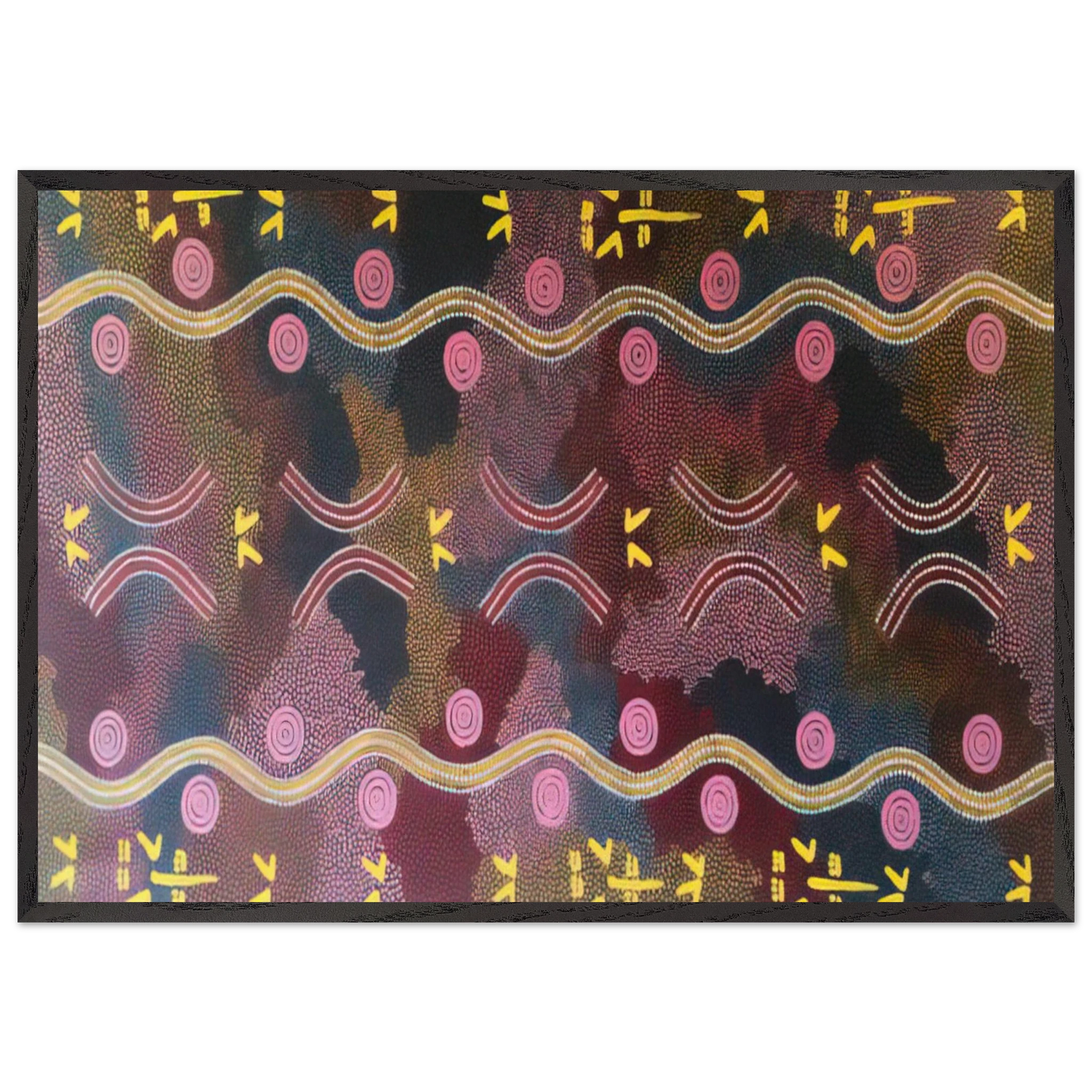 Possum  Rock Wallaby Dreaming Napperby - 1990 - Clifford Possum Tjapaltjarri Framed Art Print – Black Wooden Frame - Default Title - -Framed Art Print