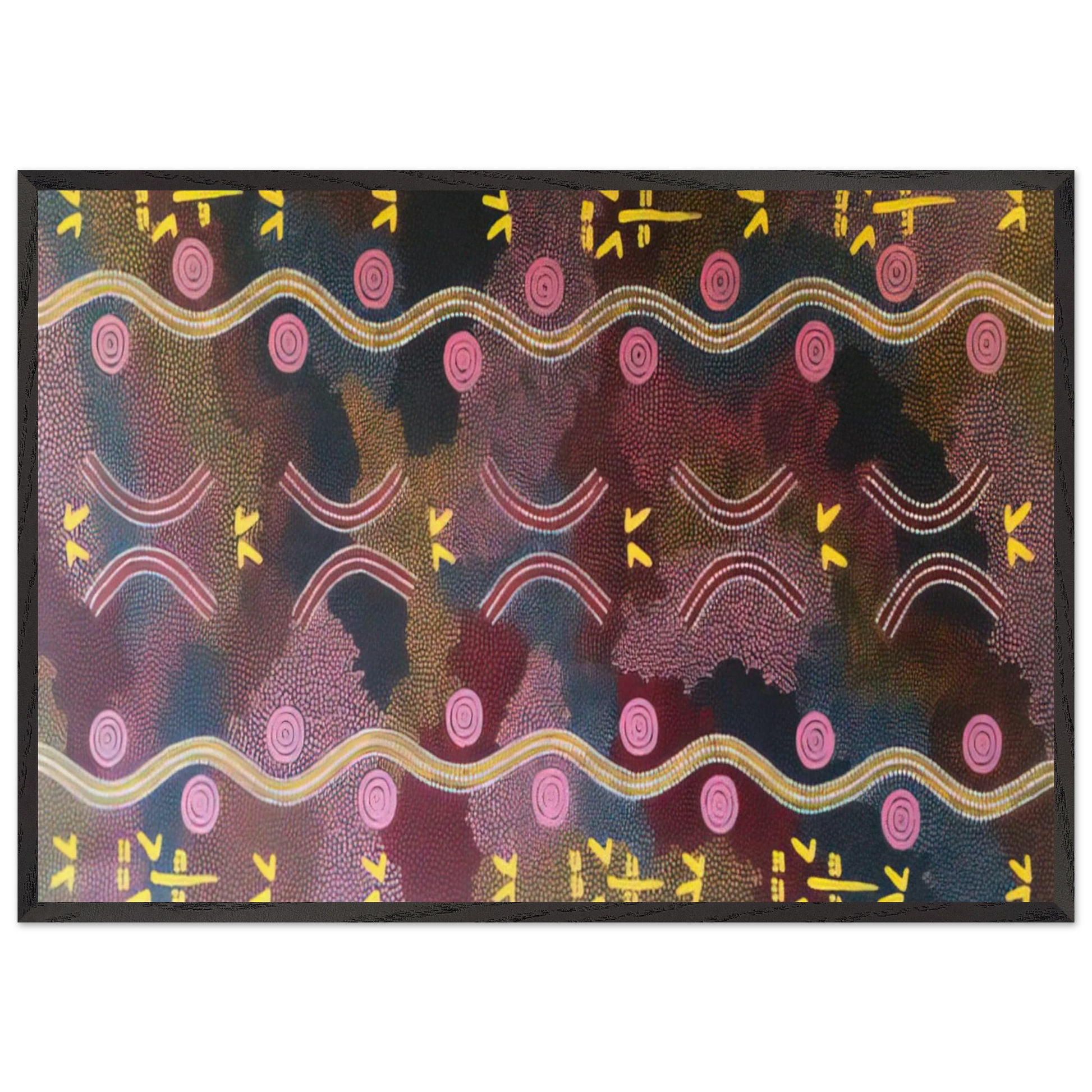 Possum  Rock Wallaby Dreaming Napperby - 1990 - Clifford Possum Tjapaltjarri Framed Art Print – Black Wooden Frame - Default Title - -Framed Art Print