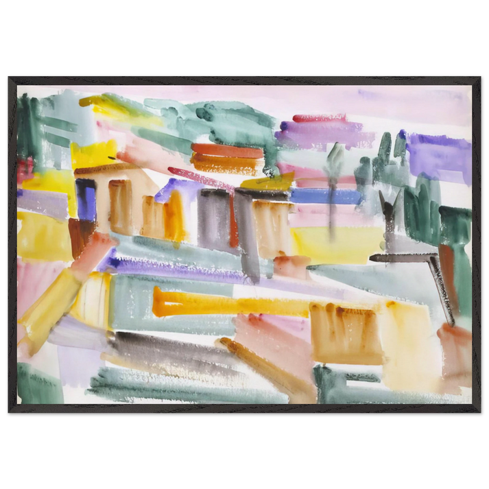 Country Scene - 1938 - Giorgio Cavallon 70x100 cm / 28x40 inches Framed Art Print – Black Wooden Frame