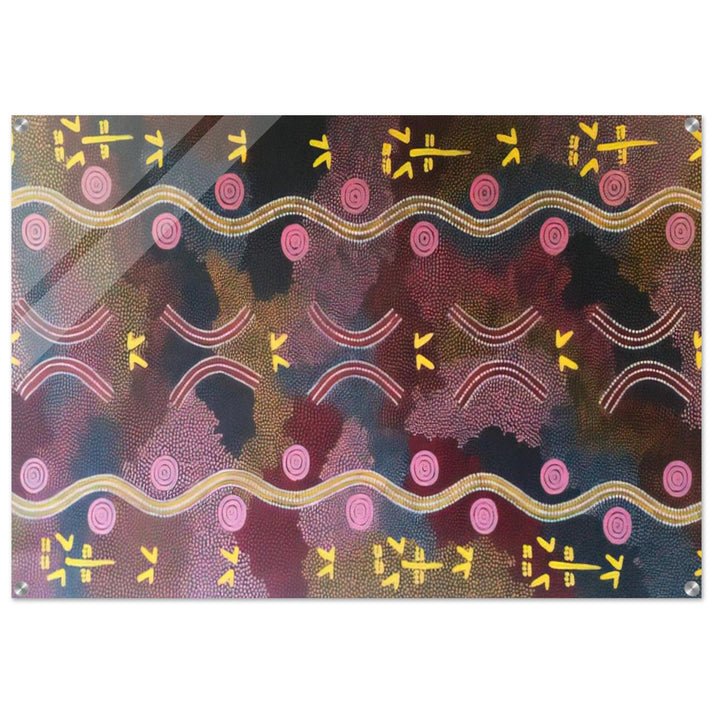 Possum  Rock Wallaby Dreaming, Napperby - 1990 - Clifford Possum Tjapaltjarri Acrylic Print - 70x100 cm / 28x40″ inches
