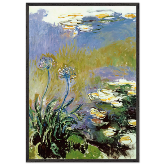 Agapanthus - claude monet 70x100 cm / 28x40 inches Framed Art Print – Black Wooden Frame