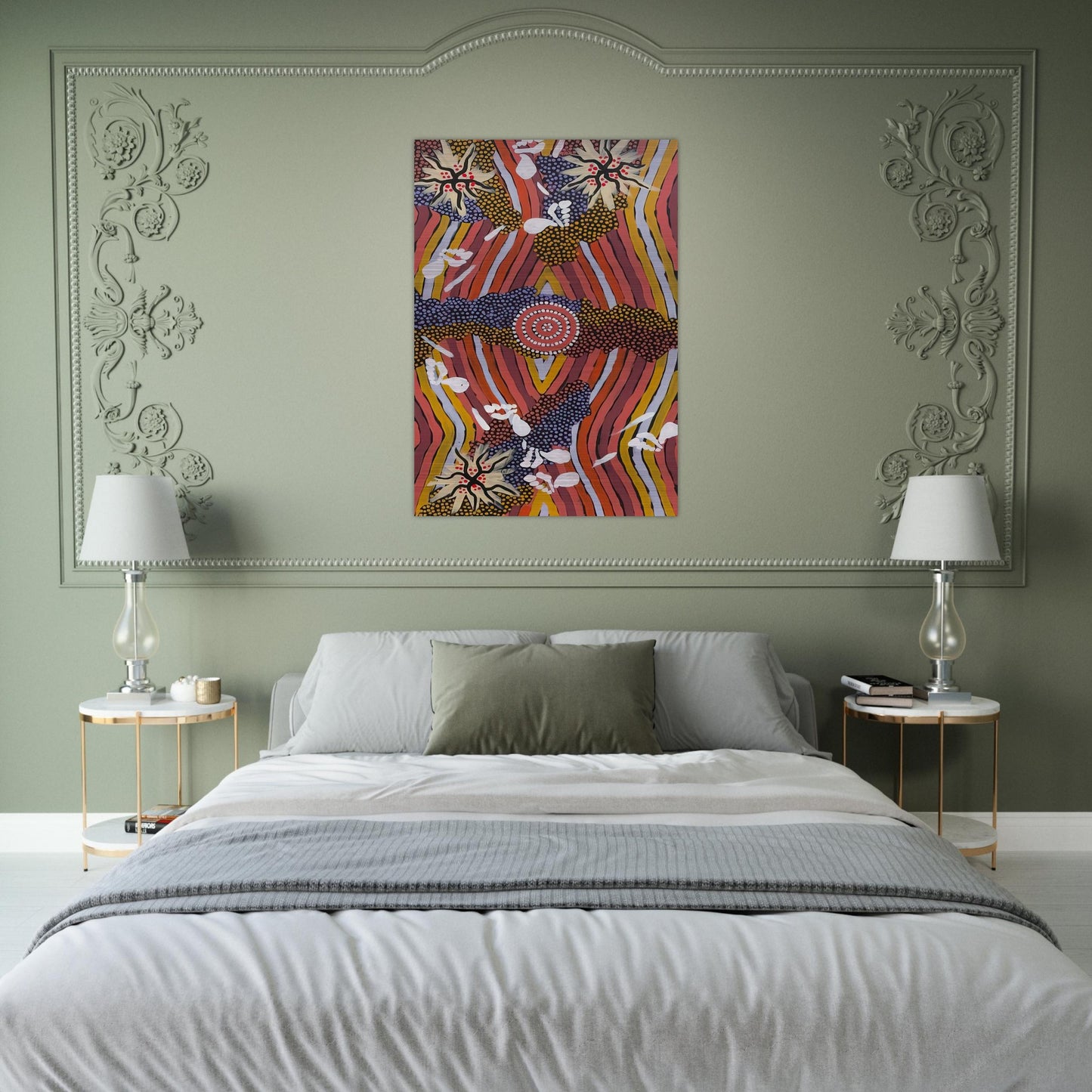 Womans Dreaming - 2000 - Clifford Possum Tjapaltjarri Brushed Aluminum Print - 70x100 cm / 28x40 inches | Clifford Possum Tjapaltjarri Aluminum Print | Clifford Possum Tjapaltjarri Prints