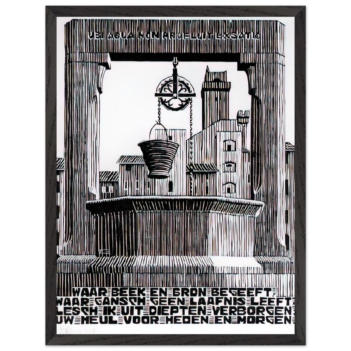 MC Escher - EMBLEMATA WELL Wall Art - 30x40 cm / 12x16 inches - Premium Wooden Framed Poster With Fine Art Paper - Wood frame