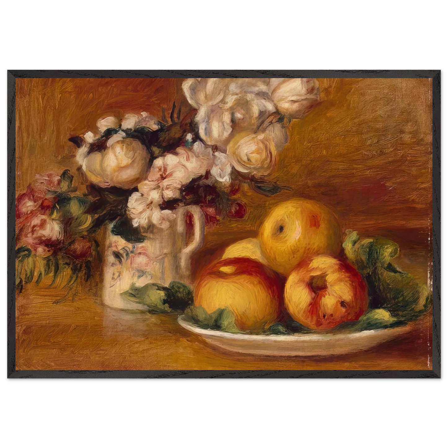 Apples and Flowers - Pierre-Auguste Renoir Framed Art Print – Black Wooden Frame - Default Title - -Framed Art Print