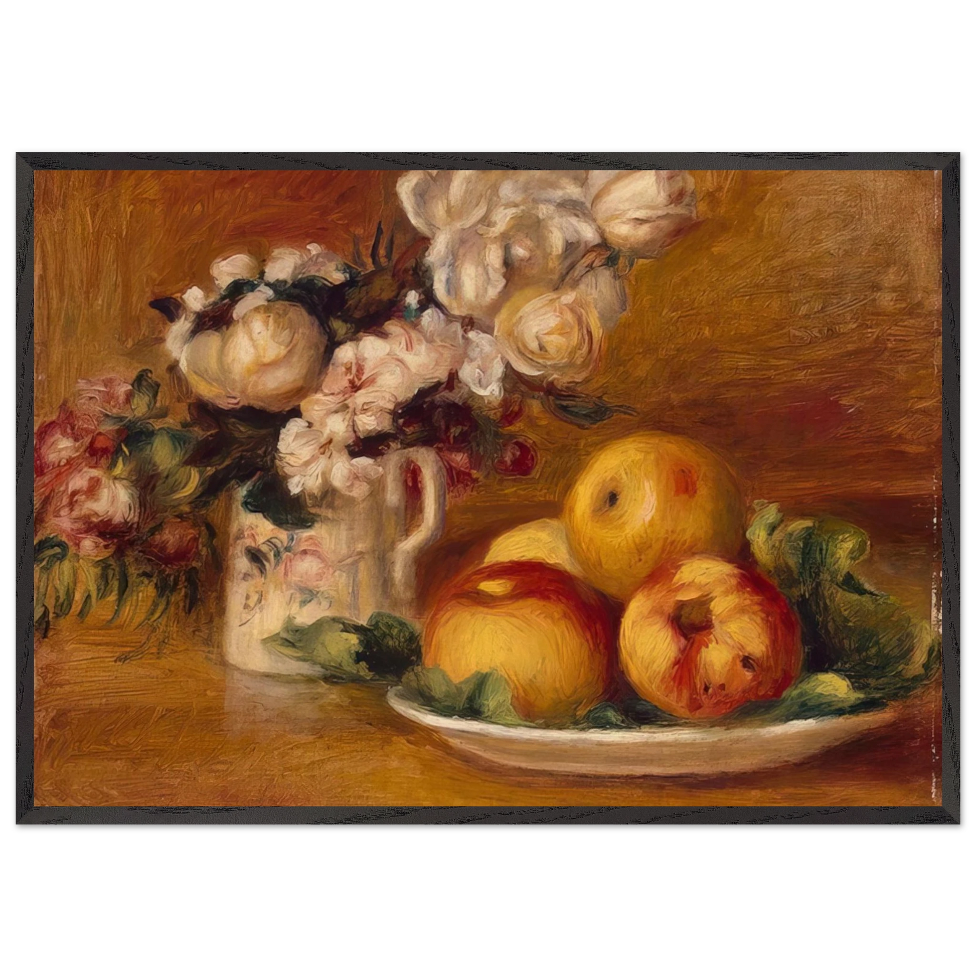 Apples and Flowers - Pierre-Auguste Renoir Framed Art Print – Black Wooden Frame - Default Title - -Framed Art Print