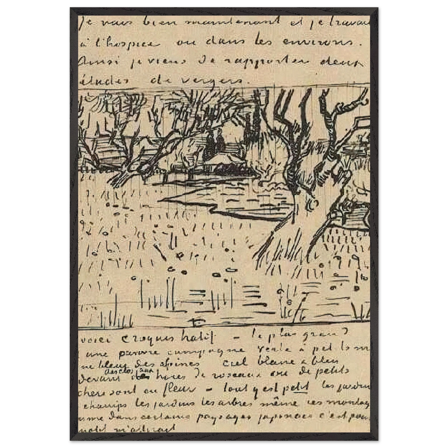 Orchard in Bloom with View of Arles - Vincent van Gogh Framed Art Print – Black Wooden Frame - Default Title - -Framed Art Print