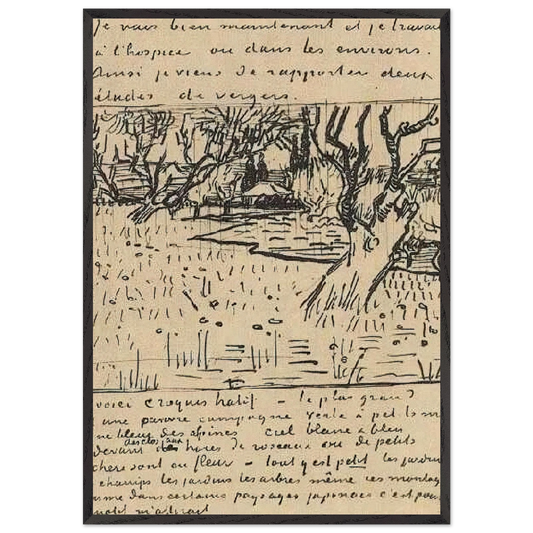 Orchard in Bloom with View of Arles - Vincent van Gogh 70x100 cm / 28x40 inches Framed Art Print – Black Wooden Frame