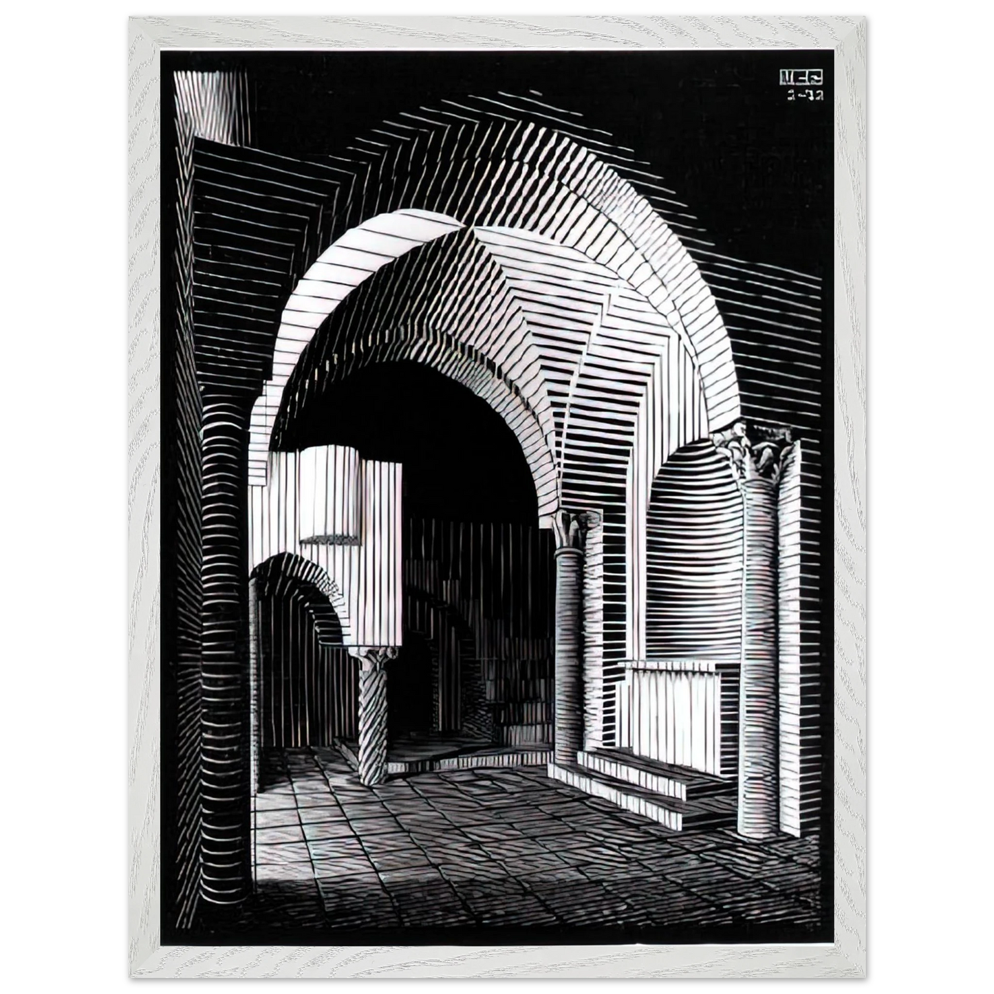 MC Escher - PORTA MARIA DELL OSPIDALE Wall Art - 21x29.7 cm / 8x12" - Premium Wooden Framed Poster With Fine Art Paper - Wood frame