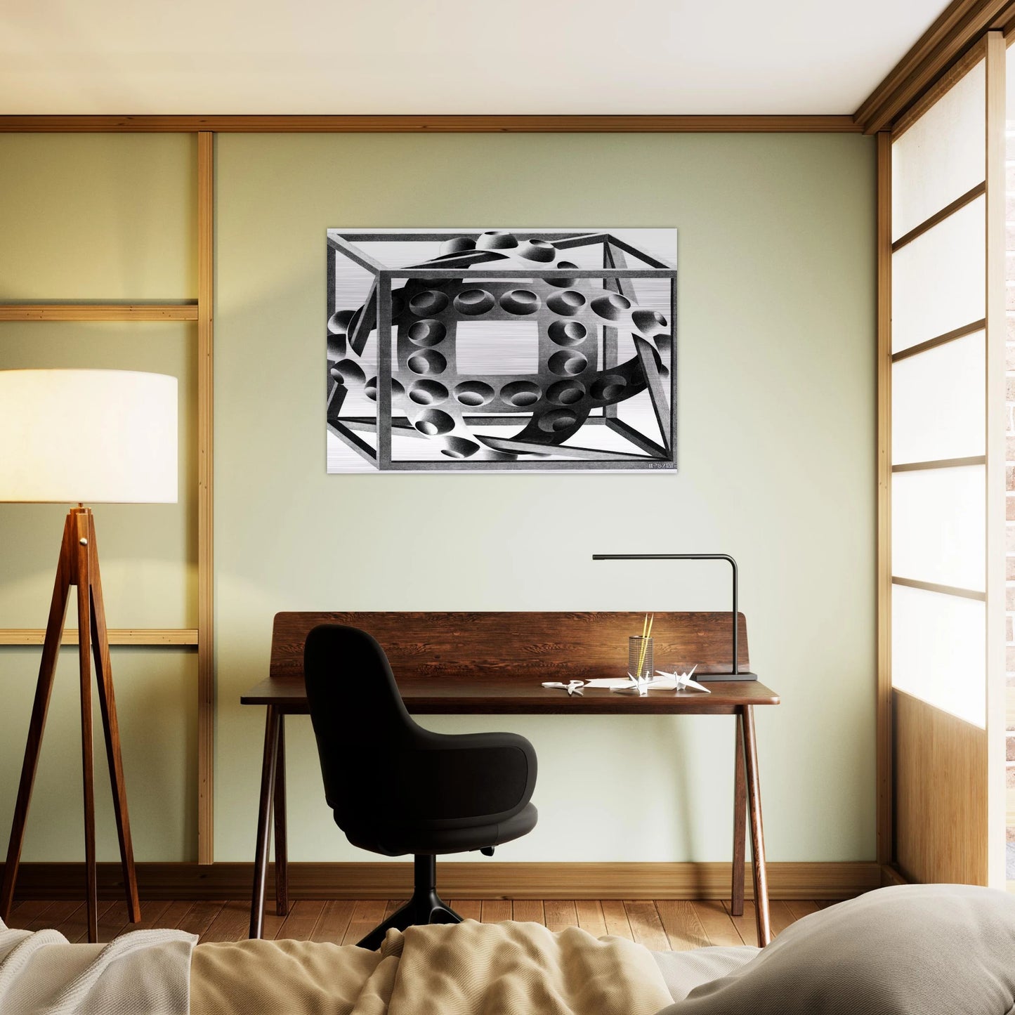 CUBE WITH MAGIC RIBBONS - MC Escher Brushed Aluminum Print - 70x100 cm / 28x40 inches | MC Escher Aluminum Print | MC Escher Prints