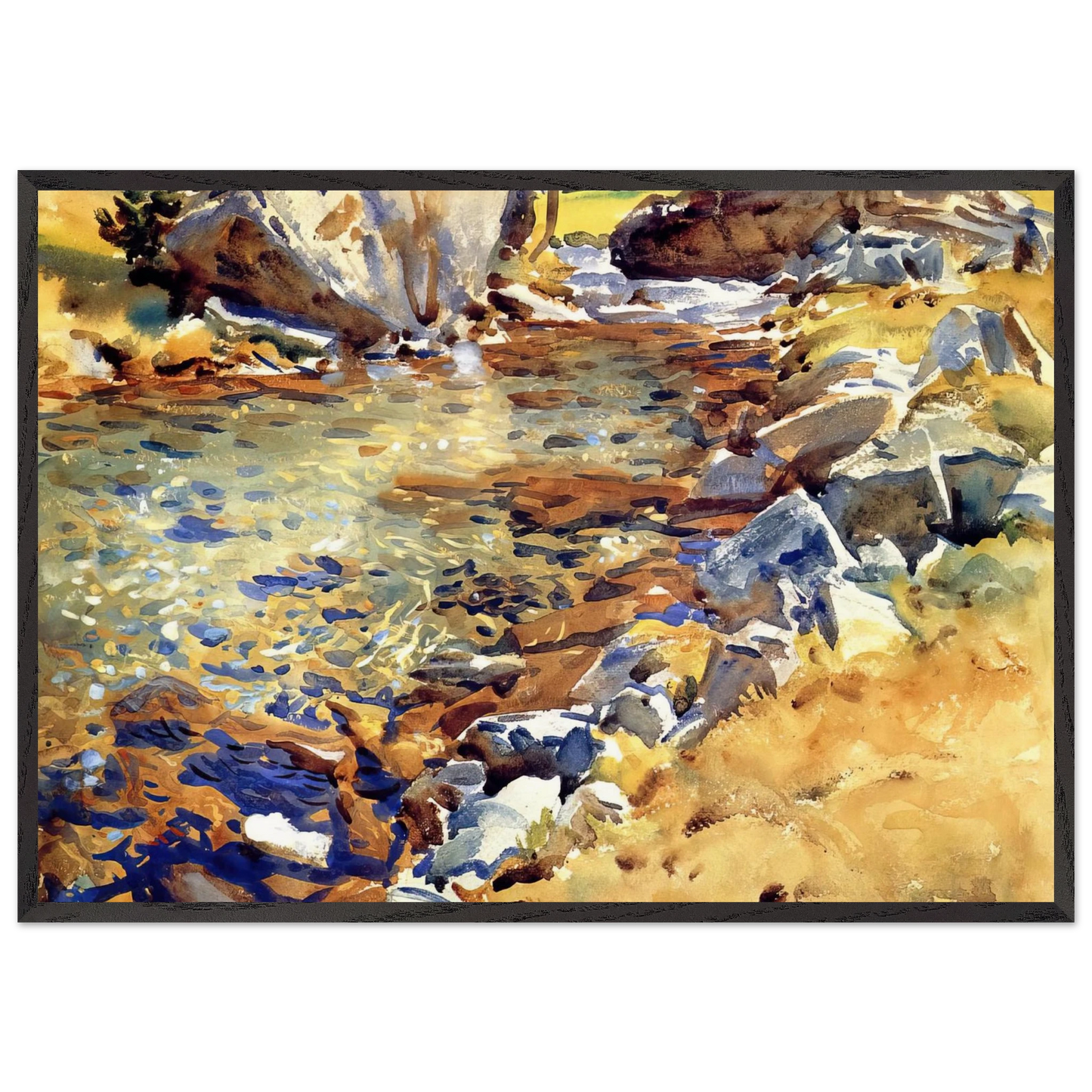 Brook among Rocks - John Singer Sargent Framed Art Print – Black Wooden Frame - Default Title - -Framed Art Print