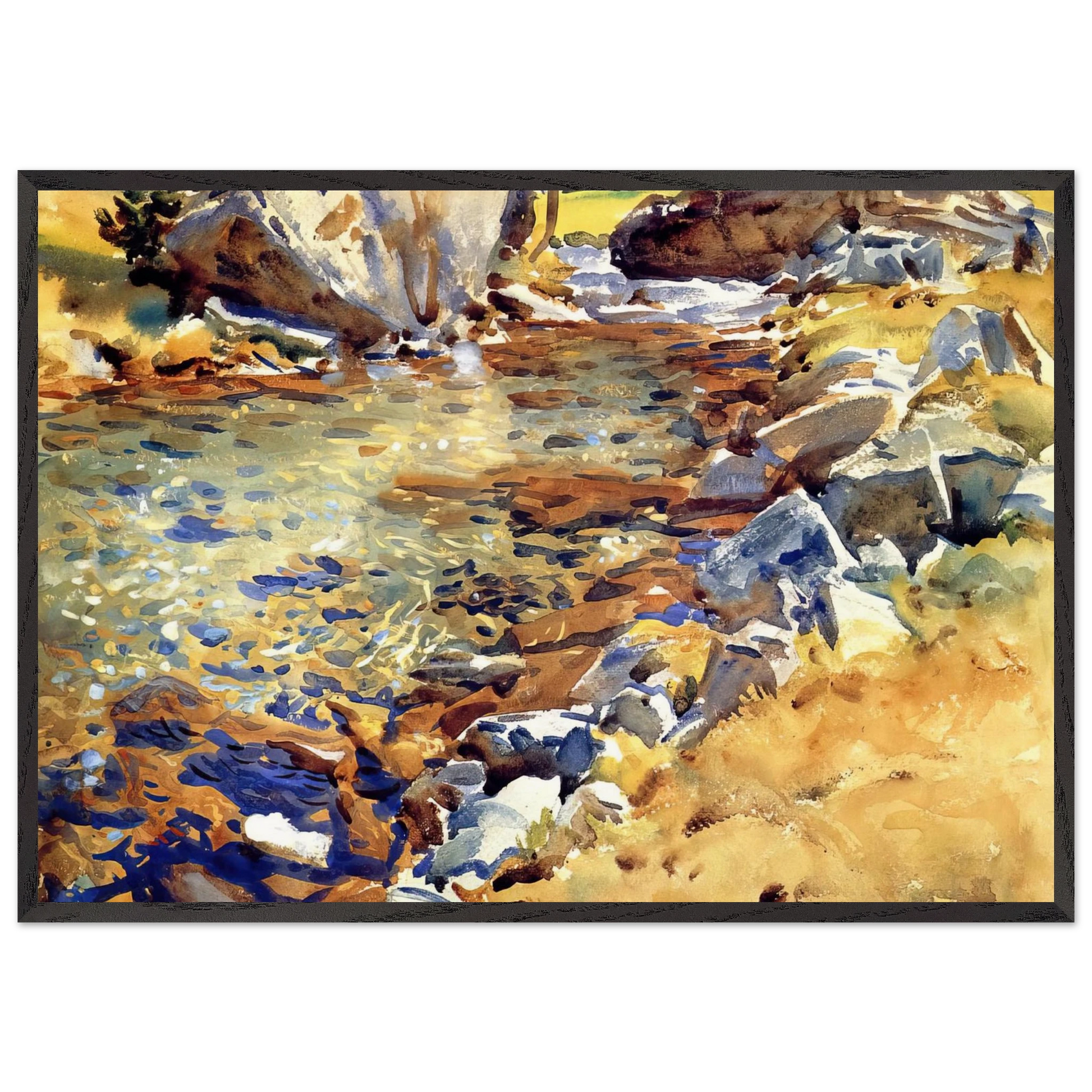 Brook among Rocks - John Singer Sargent Framed Art Print – Black Wooden Frame - Default Title - -Framed Art Print