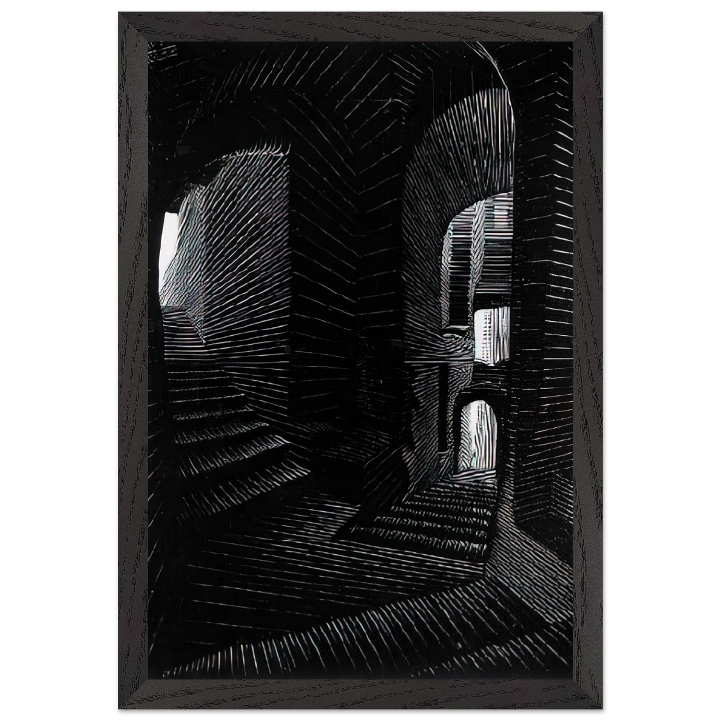 MC Escher - COVERED ALLEY IN ATRANI Wall Art - 30x40 cm / 12x16 inches - Premium Wooden Framed Poster With Fine Art Paper - Wood frame