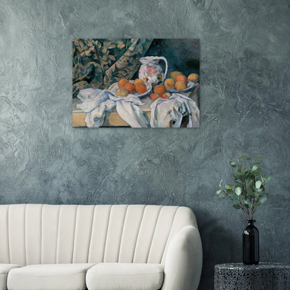 Still Life with Curtain and Flowered Pitcher - Paul Cézanne Brushed Aluminum Print - 70x100 cm / 28x40 inches | Paul Cézanne Aluminum Print | Paul Cézanne Prints