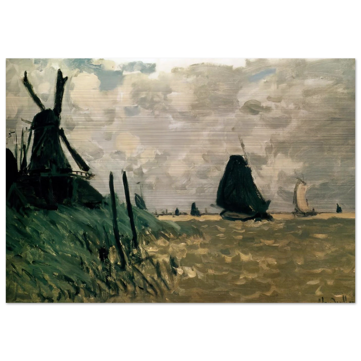 A Windmill near Zaandam - claude monet Brushed Aluminum Print - 70x100 cm / 28x40 inches | claude monet Aluminum Print | claude monet Prints