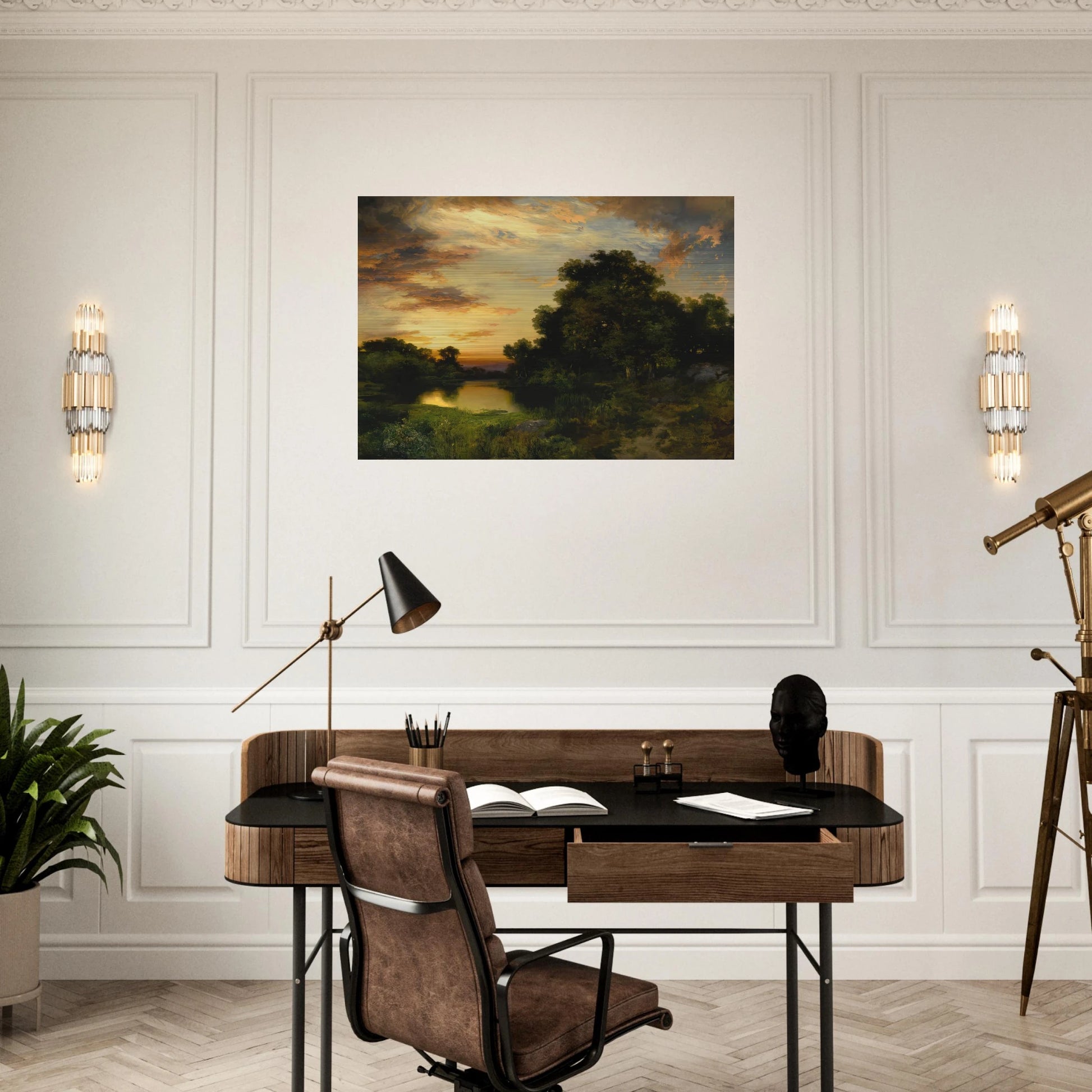 Sunset on Long Island - Thomas Moran Brushed Aluminum Print - 70x100 cm / 28x40 inches | Thomas Moran Aluminum Print | Thomas Moran Prints