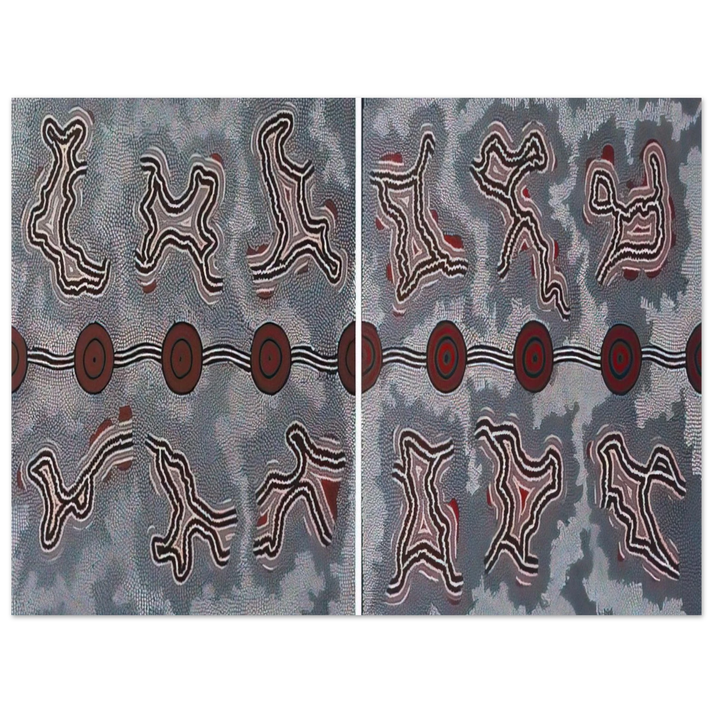 Clifford Possum Tjapaltjarri - Narripi Dreaming Diptych - 1990  75x100 cm / 30x40inches Fine Art Poster