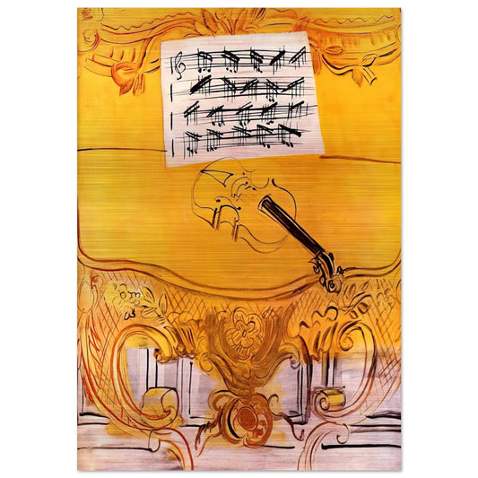 THE YELLOW CONSOLE WITH A VIOLIN 1949 - Raoul Dufy Brushed Aluminum Print - 70x100 cm / 28x40 inches | Raoul Dufy Aluminum Print | Raoul Dufy Prints
