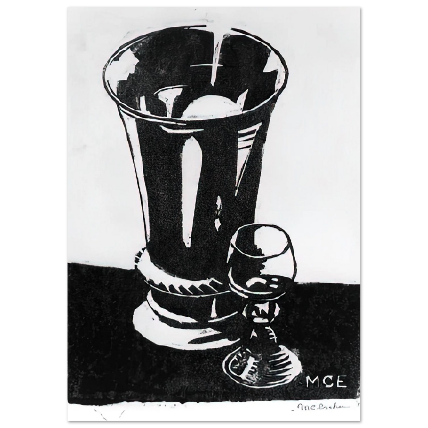 MC Escher - STILL LIFE 1917 Wall Art - 60x80 cm / 24x32 inches - Premium Wooden Framed Poster With Fine Art Paper - White frame