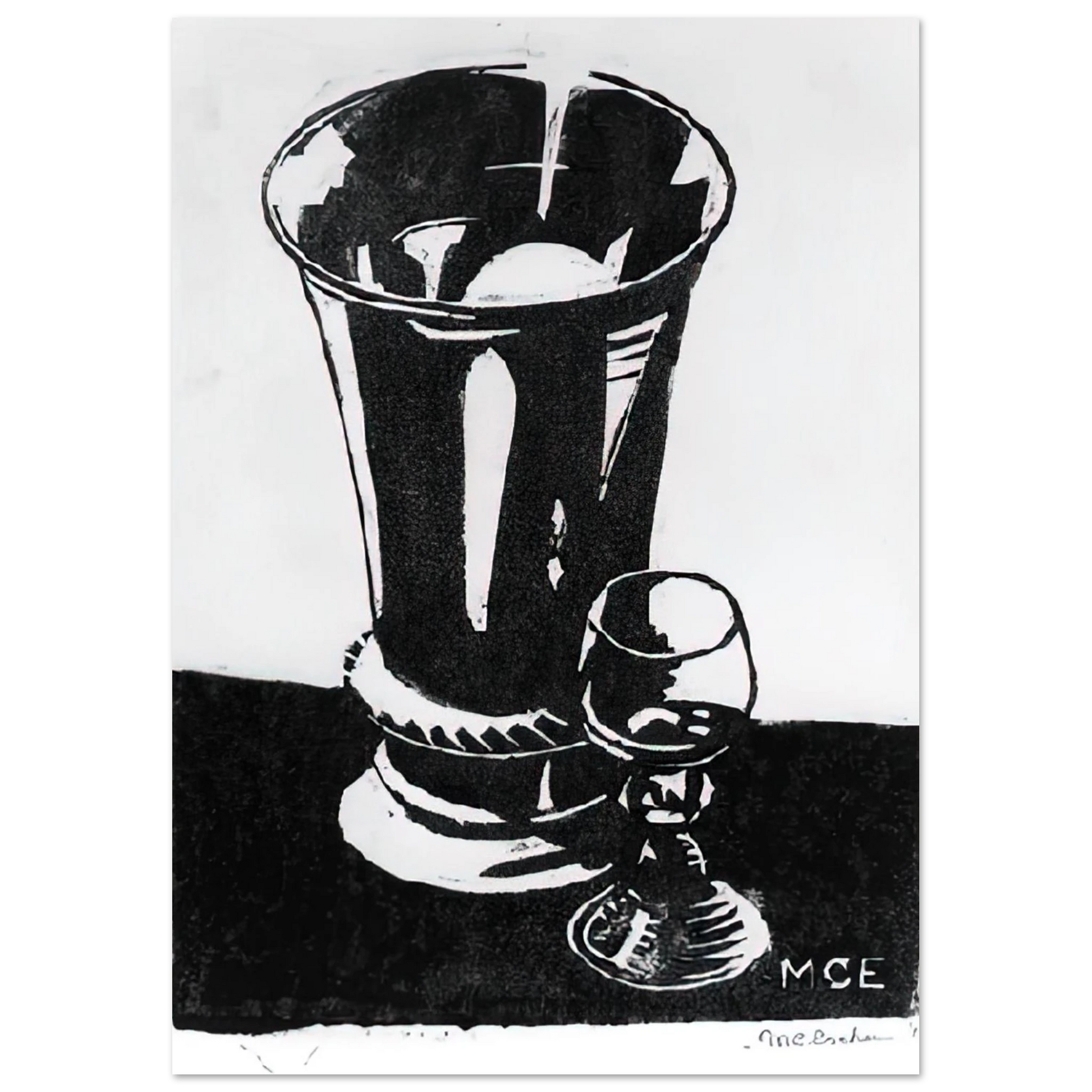 MC Escher - STILL LIFE 1917 Wall Art - 60x80 cm / 24x32 inches - Premium Wooden Framed Poster With Fine Art Paper - White frame
