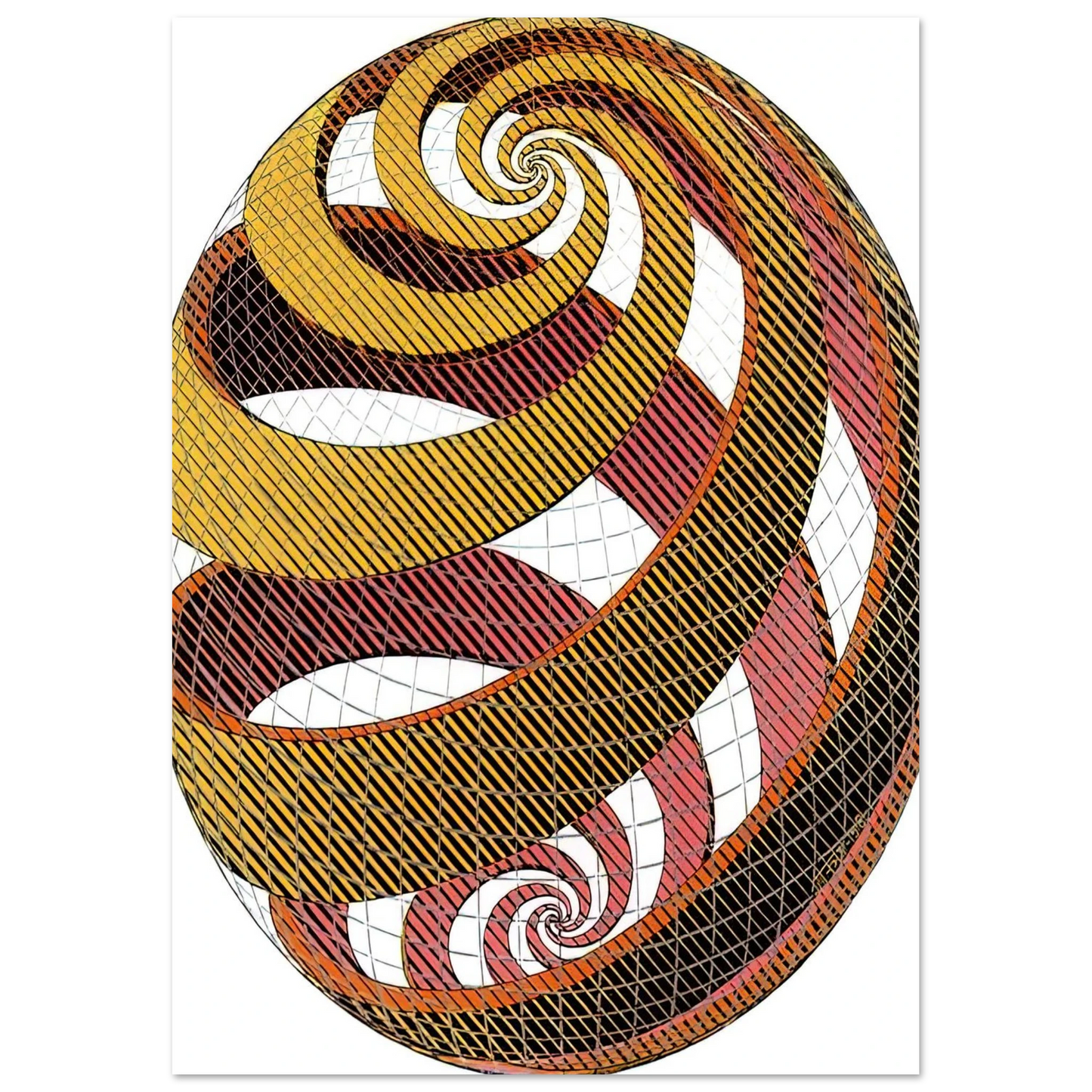 MC Escher - SPHERE SPIRALS Wall Art - 30x40 cm / 12x16 inches - Premium Wooden Framed Poster With Fine Art Paper - White frame