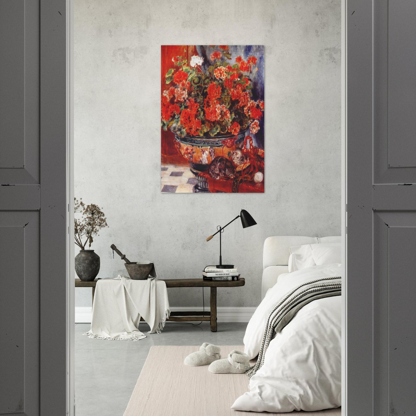 Geraniums and Cats - Pierre-Auguste Renoir Brushed Aluminum Print - 70x100 cm / 28x40 inches | Pierre-Auguste Renoir Aluminum Print | Pierre-Auguste Renoir Prints