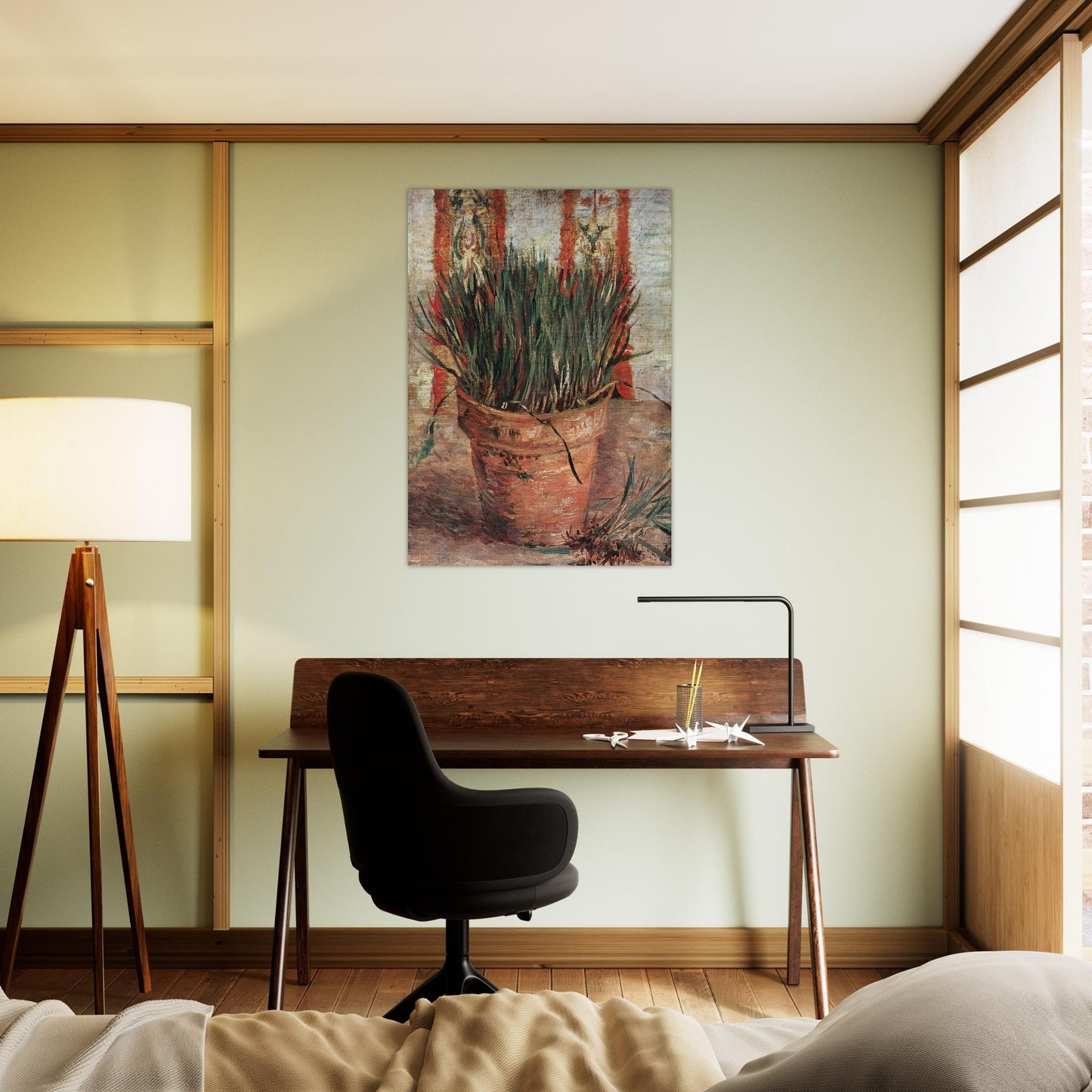 Flowerpot with Chives - Vincent van Gogh Brushed Aluminum Print - 70x100 cm / 28x40 inches | Vincent van Gogh Aluminum Print | Vincent van Gogh Prints