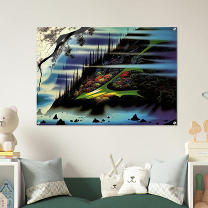 Pasture Through the Fog - Eyvind Earle Acrylic Print - 70x100 cm / 28x40″ inches | Eyvind Earle Wall Art | Eyvind Earle Prints