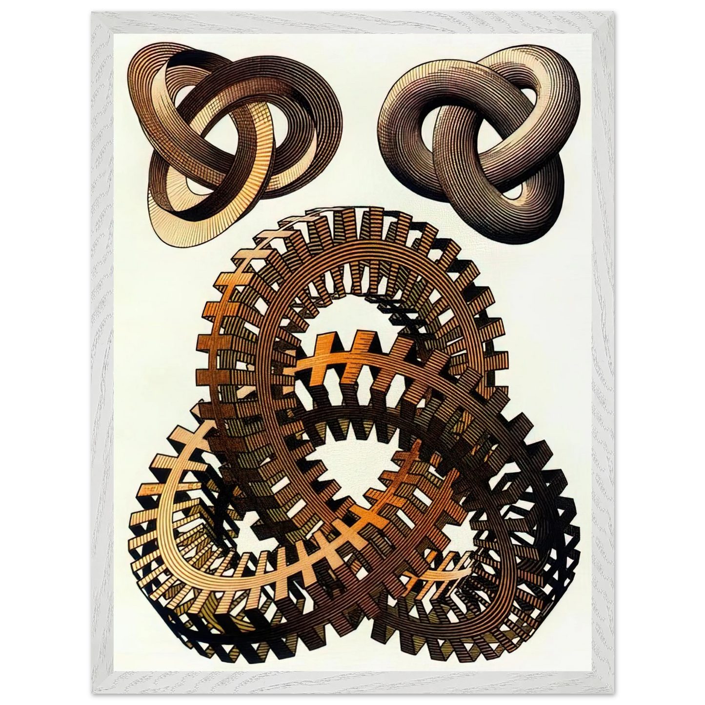 MC Escher - KNOTS COLOUR Wall Art - 60x80 cm / 24x32 inches - Premium Wooden Framed Poster With Fine Art Paper - White frame