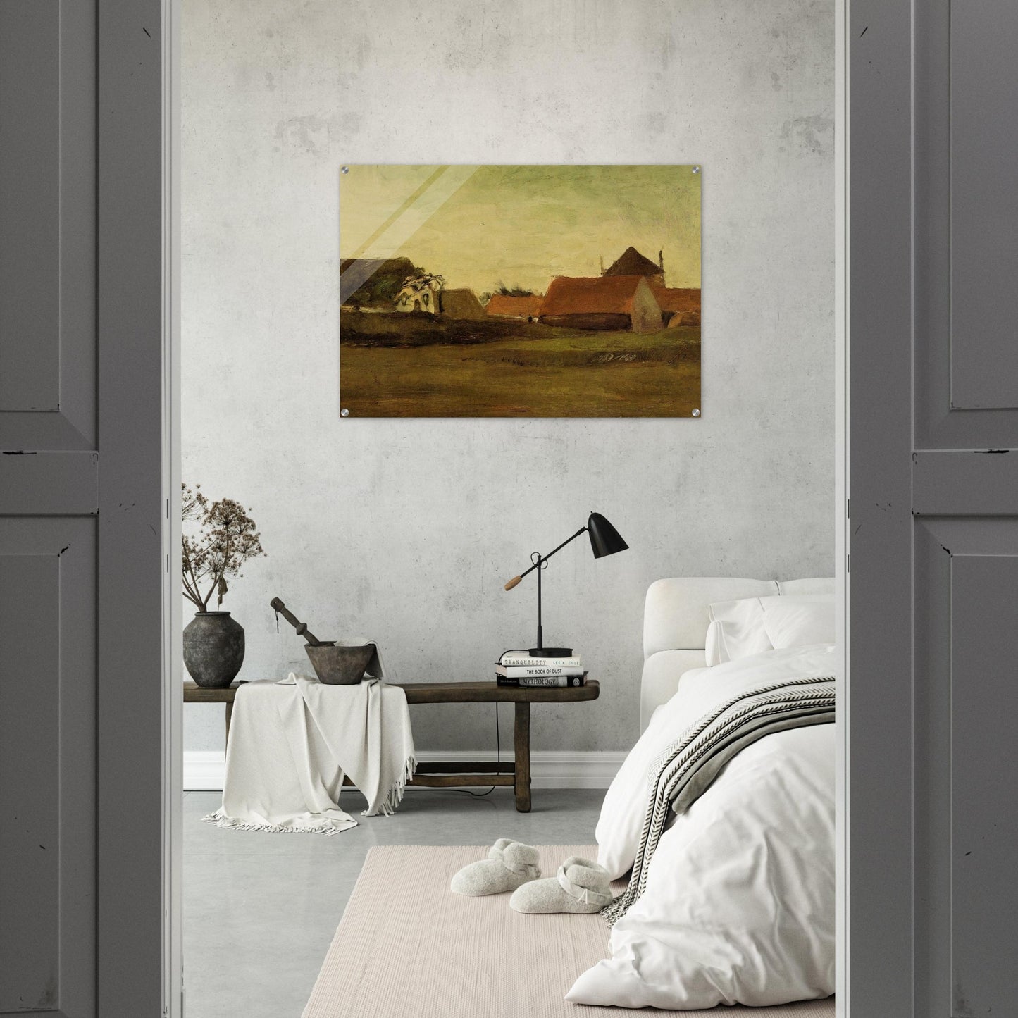 Farmhouses in Loosduinen near The Hague at Twilight - Vincent van Gogh Acrylic Print - 70x100 cm / 28x40″ inches